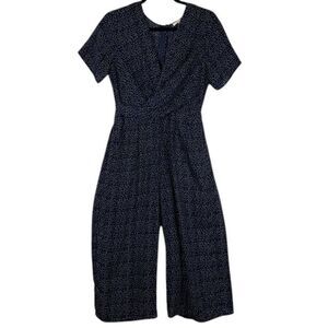 Le Lis Jumpsuit Navy with White Polka dots crossover front wide legs Size Medium